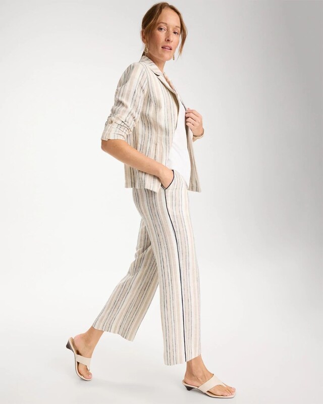 Striped Piped Linen Fly Front Pants - image 2